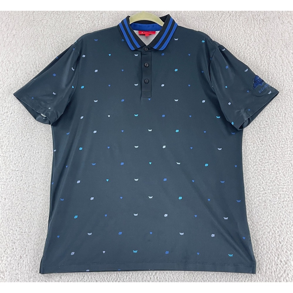 RedVanly Black Printed‎ Golf Polo Shirt Mens Short Sleeve Stretch Athletic Large